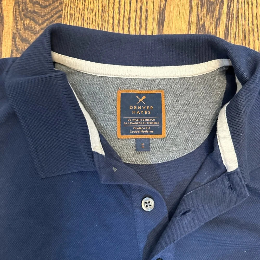 Denver Hayes Modern Fit Polo Sz M Navy Blue - Picture 2 of 4